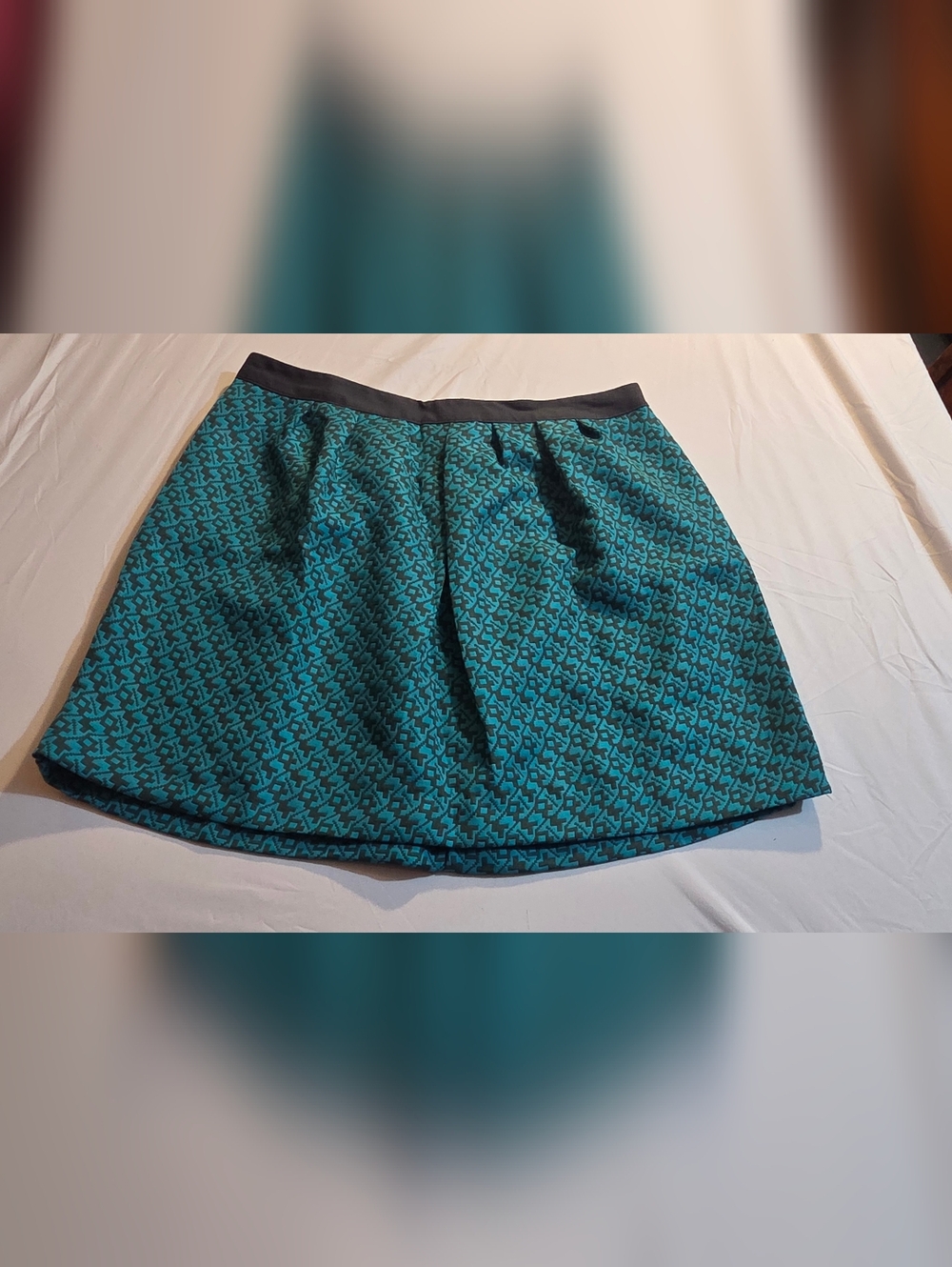 NWOT Mossimo Teal Green Patterned Mini Skirt with Black Waistband Size S
